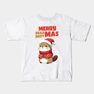 Merry Marmotmas Christmas Marmot Kids T-Shirt